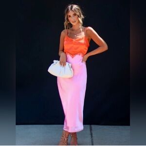 VICI Dress: Orange Cami Top and Pink Satin Skirt
